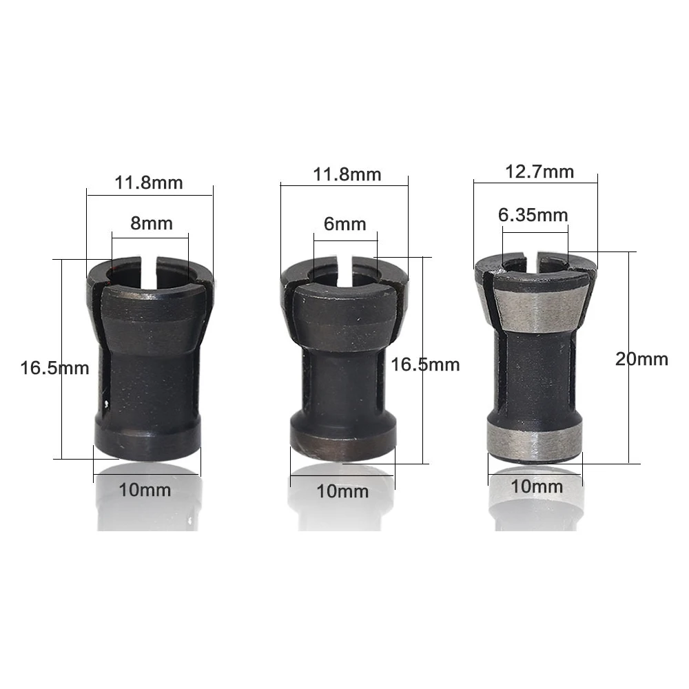 6/6.35/8mm HSS Collet Chuck Conversion Sleeve Adapter Head Converter for Trimming Machine Electric Woodwork Router Clamp Holder