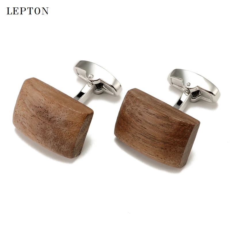 Low-key Luxury Walnut Wood Cufflinks For Mens High Quality Lepton Square & Ellipse walnut Cuff links Men Shirt Cuffs Cufflink