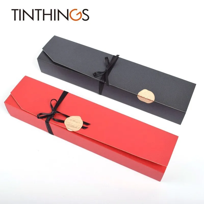 5 PCS Present Gift Box Chocolate Jewelry Wedding Favor Paper Gift Box Candy Red Black Box Packaging Ribbon Sticker Cardboard
