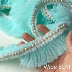 5 CENTIMETRI di Larghezza Chiffon Pieghettato Del Merletto Dell'increspatura In Rilievo Del Nastro Del Vestito Collare 3D Tessuto Del Merletto Del Ricamo di Applique Per Cucire Guipure Forniture