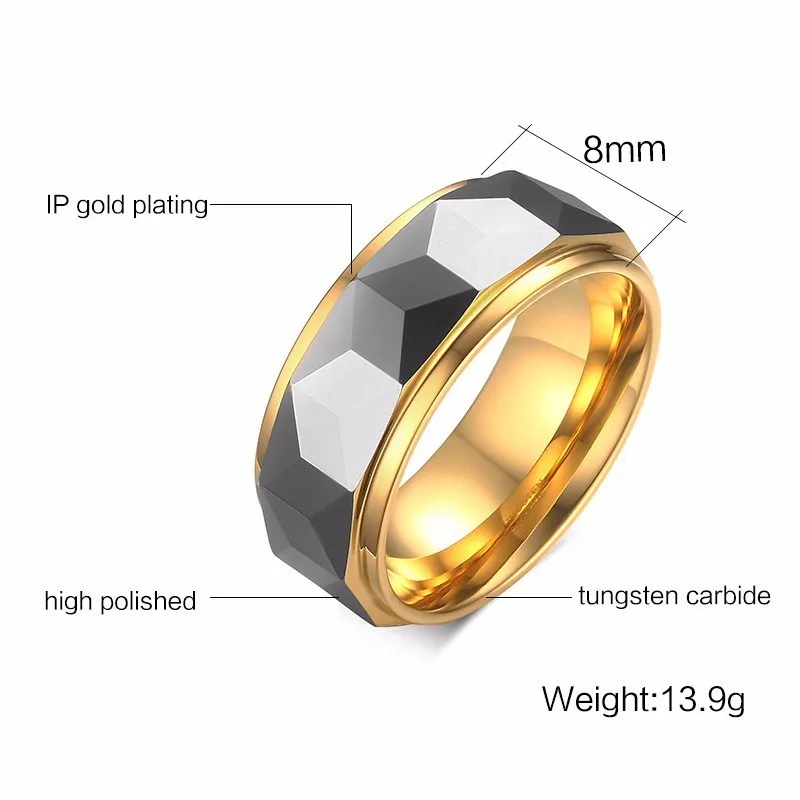 Tungsten Carbide Rings,Multi-Faceted Prism Ring for Men Wedding Band 8MM Comfort Fit