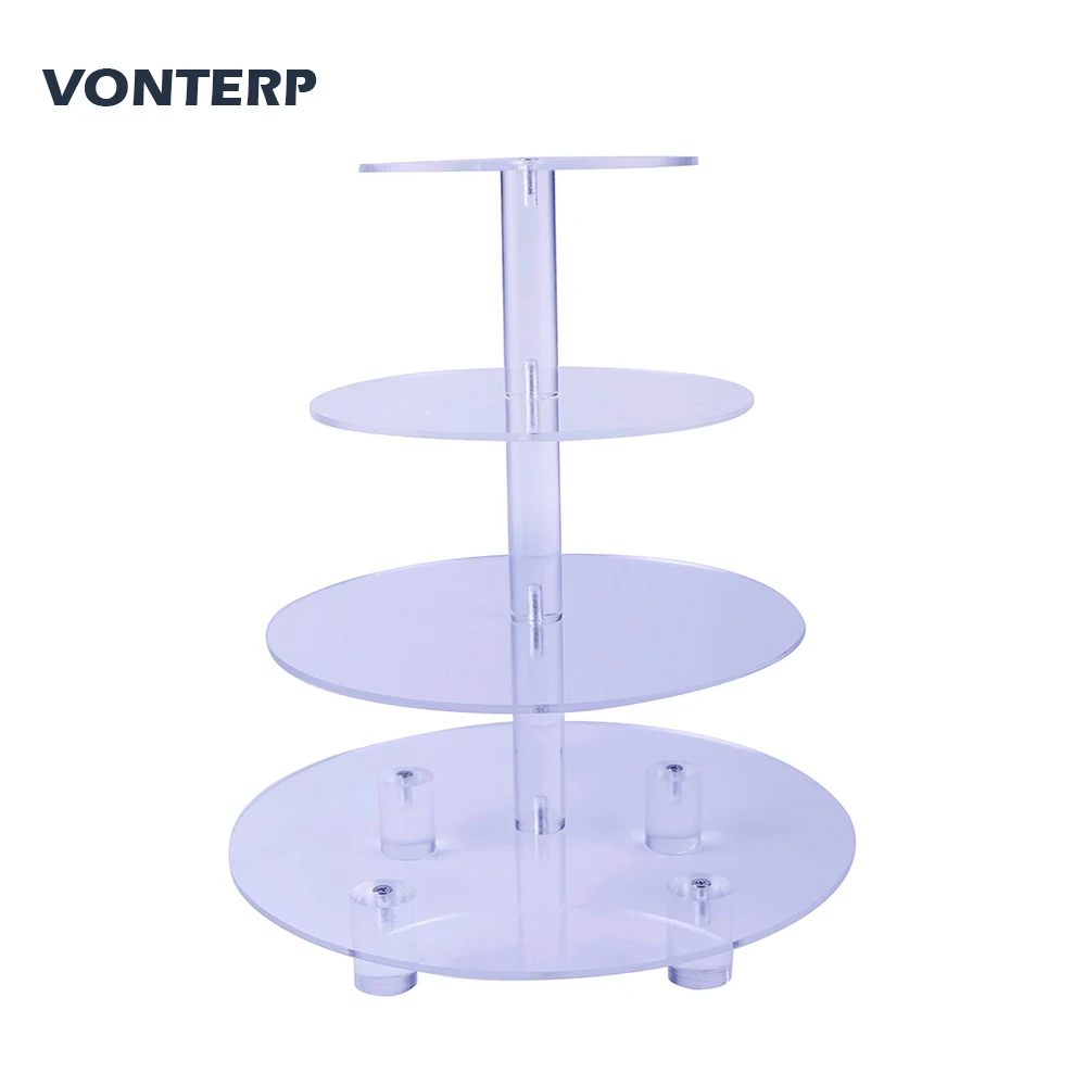 HMROVOOM Transparent Round 4 Tier Acrylic Cupcake Display Stand /clear acrylic cake stand with base