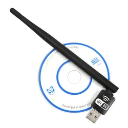 Elisona 150Mbps Wireless USB WiFi Receiver Adapter w/5DB Antenna Driver CD for Windows 7 8 10 XP Vista System Computer Laptop PC