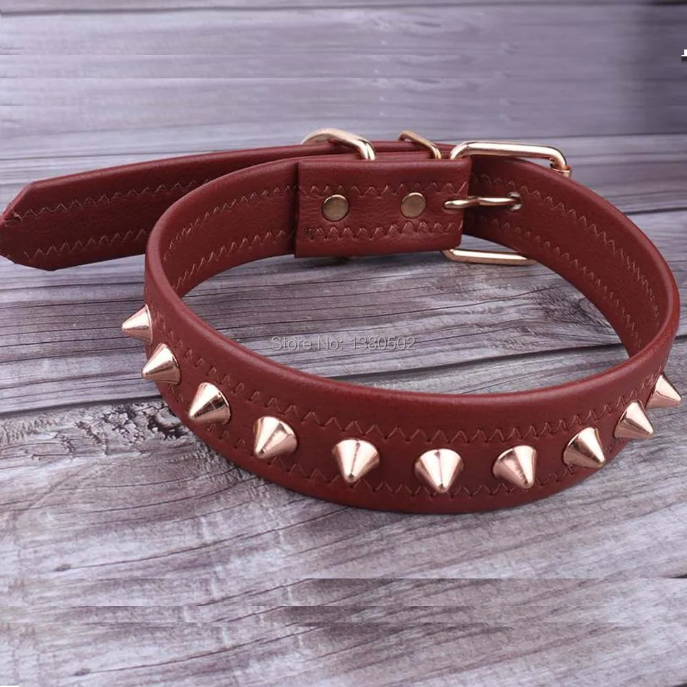 

Top Quality dog acessorios Adjustable Leather Rivet Spiked Studs Pet Puppy Dog Collar Neck Strap leash