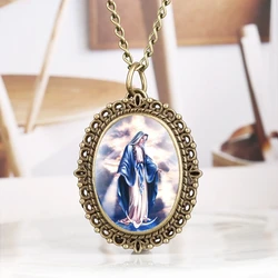 Unbefleckte Katholischen Gesegnet Jungfrau Maria Quarz Taschenuhr Souvenir Anhänger Halskette Uhr Geschenke für Frauen als Sammlerstücke 2020