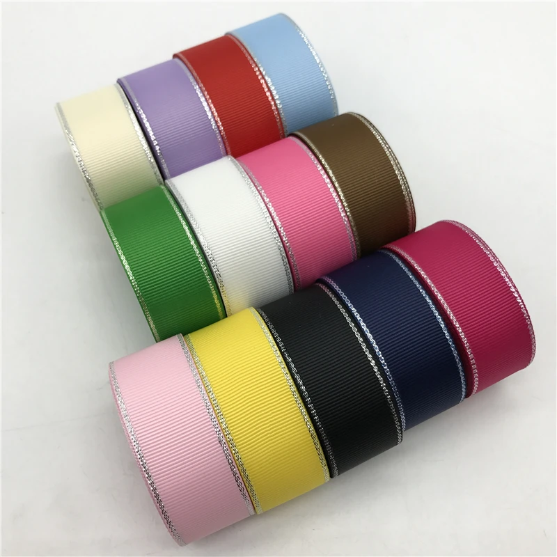 5yards/lot 1'' (25mm) Silver Metallic Edge Grosgrain Ribbon Hair Bow Party Christmas Wedding Decoration DIY Sewing Craft