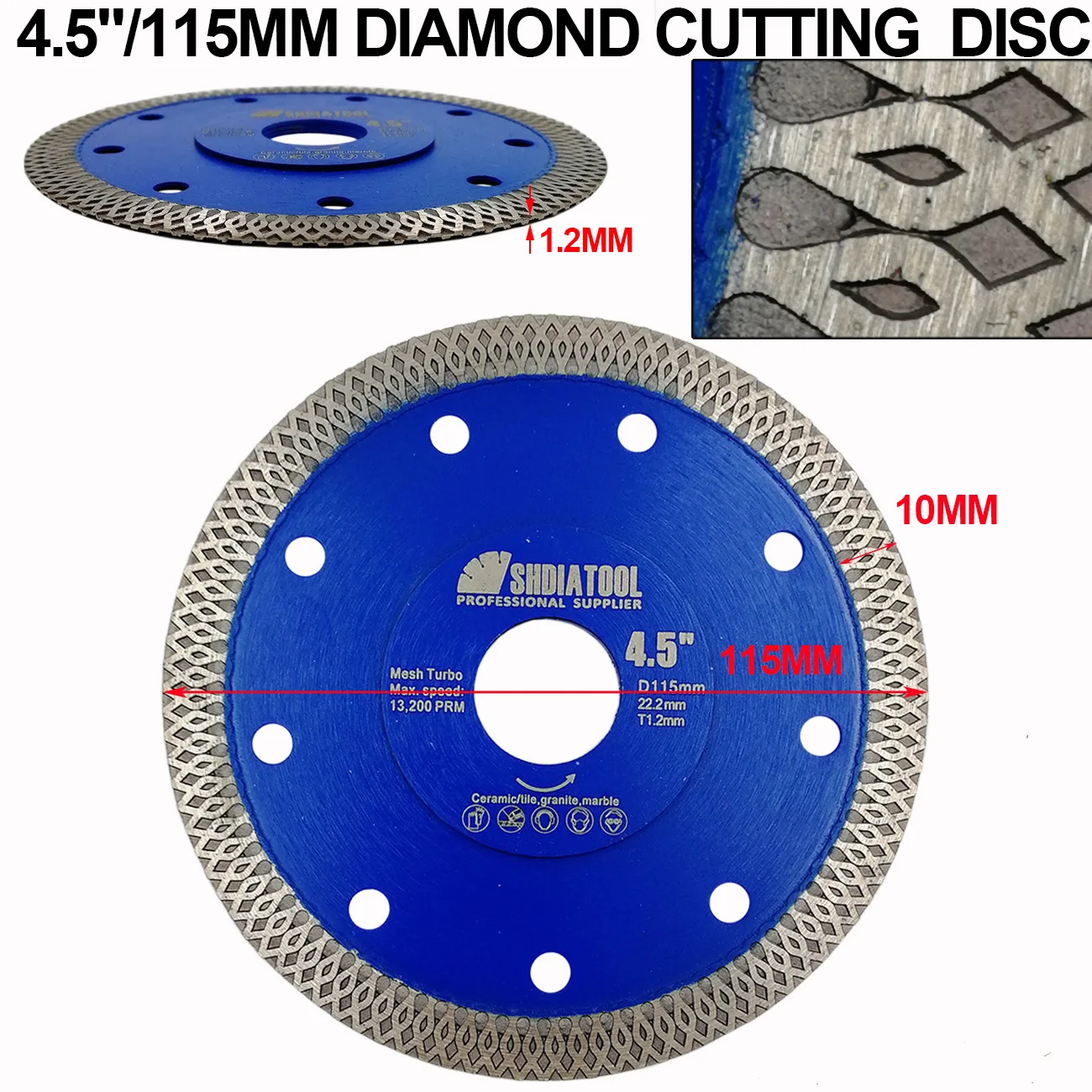 SHDIATOOL 2pcs Diamond Cutting Disc Mesh Turbo X Saw Blade Dia 4.5inch/115mm Diamond Wheel Cutting Ceramic Porcelain Tile Marble