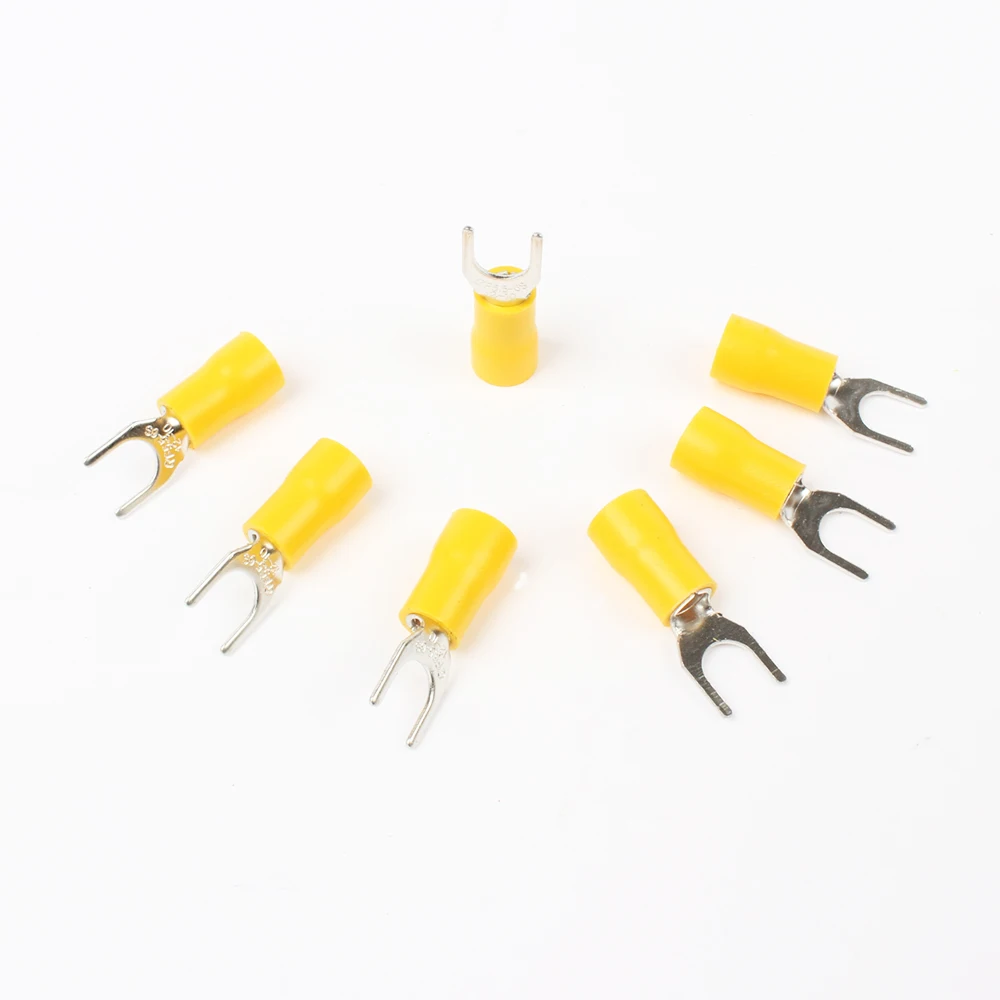 50PCS SV5.5-6 Yellow Furcate terminals Cable Wire Connector 16~14AWG Yellow Furcate Fork Spade Crimp Terminals