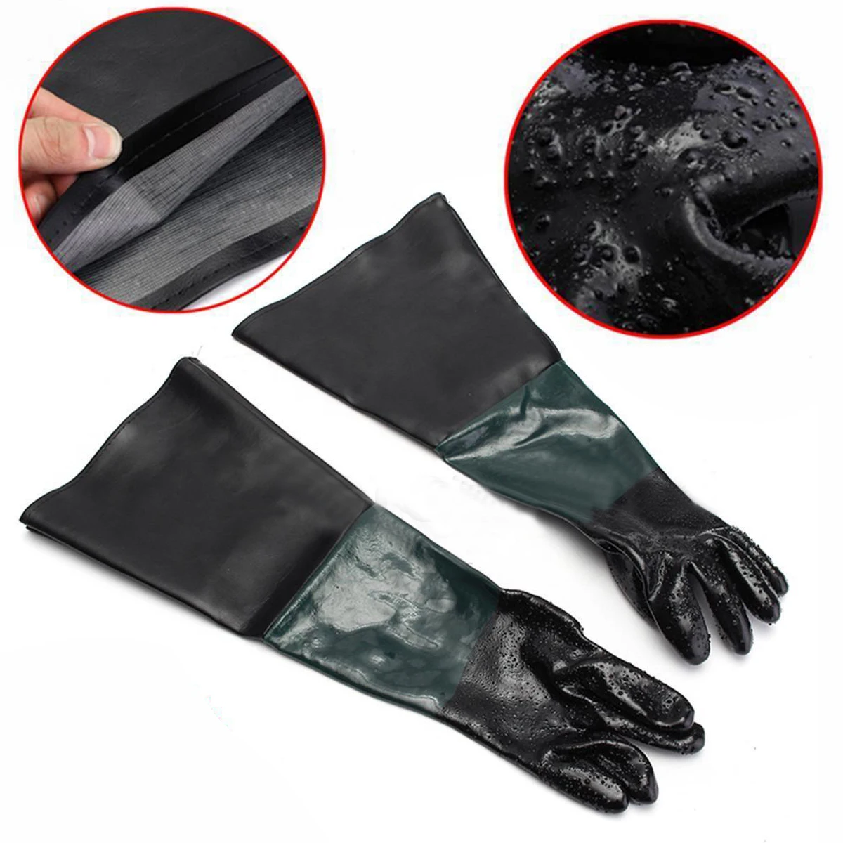 

2pcs/Pair Of Heavy Duty Sandblasting Gloves For Sandblaster SandBlast Cabinet 60cm