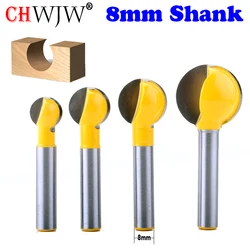 CHWJW-Carbide Bit Router Bits, Haste de 8mm, Escultura Redonda, Carpintaria, Router Bits, 1Pc