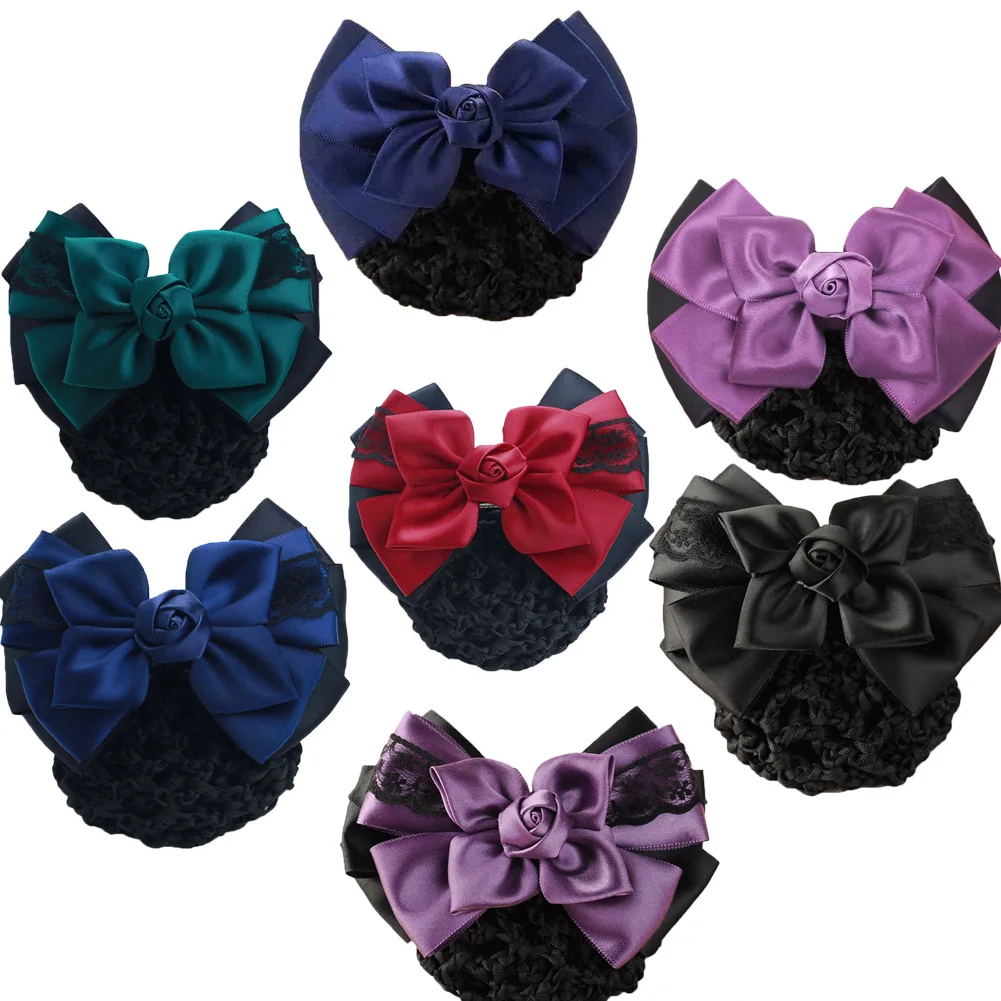 Hair Clips Mesh Hair Rope Satin Bow Barrette Hair Clip Cover Bowknot Bun Snood Hair Accessories acessorios para cabelo