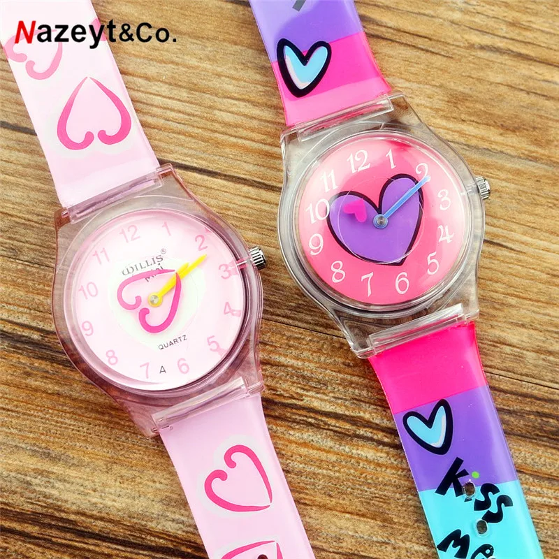 droshipping fashion women lovely heart watch for student girls high quality rubber waterproof wristwatch  PC21 movement