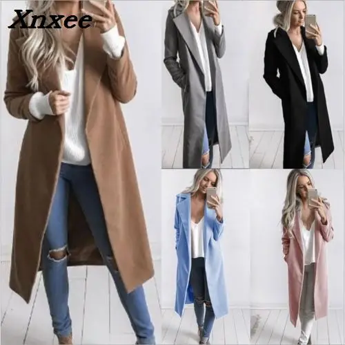 

Fashion Women Winter Warm Wool Lapel Trench Coat Slim Outwear Overcoat Xnxee