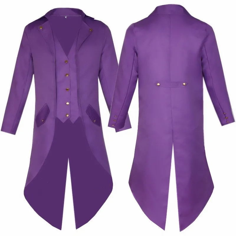 Adult Man Punk Retro Prince Cosplay Costume Tuxedo Fashion Long Trench Coat Red Black Purple Halloween Party Uniform Jacket