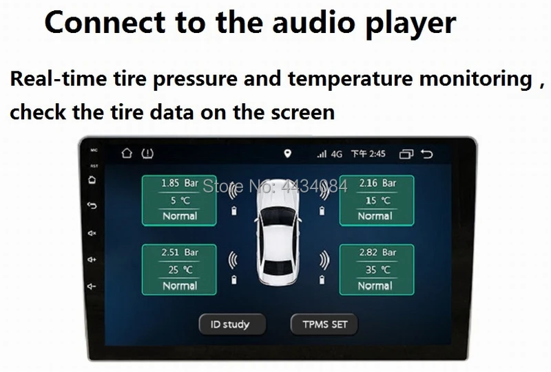 Ouchuangbo Tire Pressure Monitoring System TPMS with 4 External Sensor Tire Pressure Alarm sensor support USB port