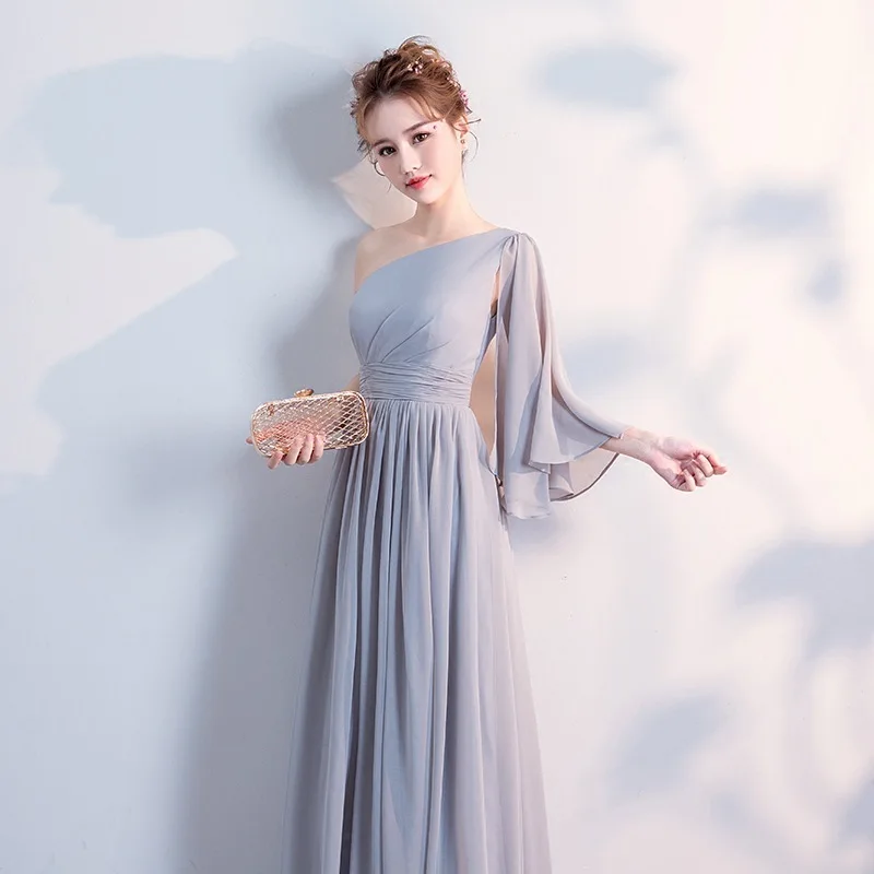 Bridesmaid Dresses Long Gray Chiffton Bridesmaid Group Sisters Dress  For Wedding Party 4 Styles  V Neck Beach Mingli Tengda