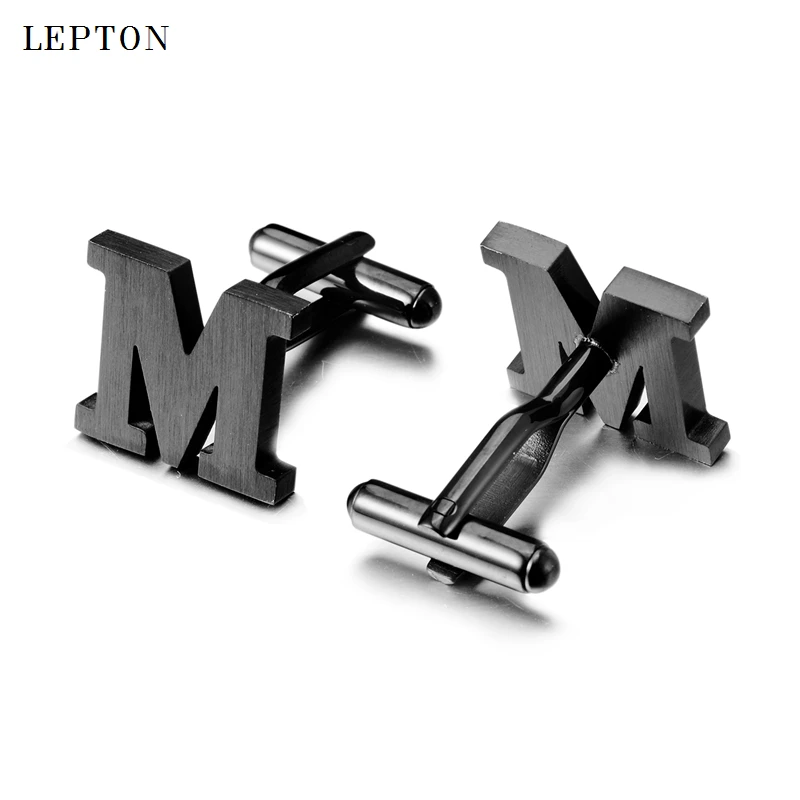 Lepton Stainless steel Cufflinks for Mens IP Black Gun Metal Letters M Cuff links Men French Shirt Cuff Cufflink Relojes Gemelos