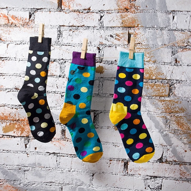 Männer Glücklich Lustig Socken Geometrische Streifen Platz Dot Bunte Persönlichkeit Männlich Korea Straße Harajuku Hip Hop Socken Herbst Winter