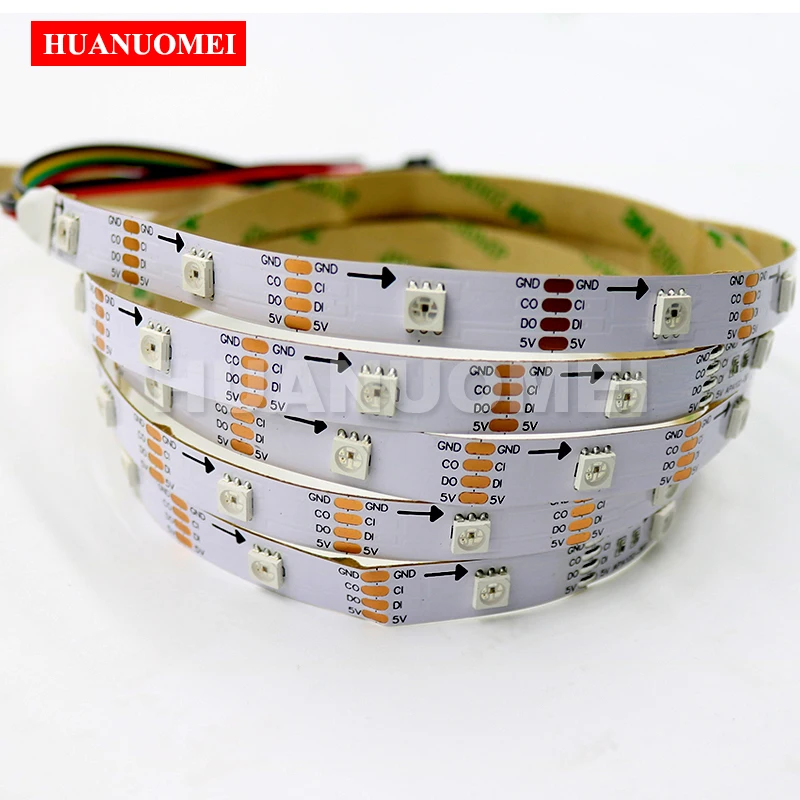 5M 30LEDs/m APA107 Addressable RGB LED Strip APA102 5050 SMD Digital Flexible TV Light White PCB Non-waterproof IP20