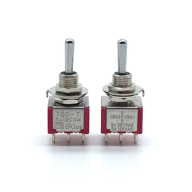 2pcs Mini Latching/Reset Toggle Switch T80-T ON ON/ON OFF ON 6 pins DPDT 2/3 Position  3A/250V 5A/125V 6mm