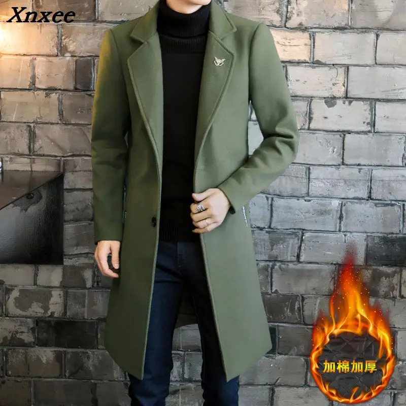 2018 Dài Áo Khoác & Áo Khoác Ngực Đơn Casual Nam Len Pha Áo Full Mùa Đông Dành Cho Nam Len Áo Liền Quần 3XL 4XL xnxee