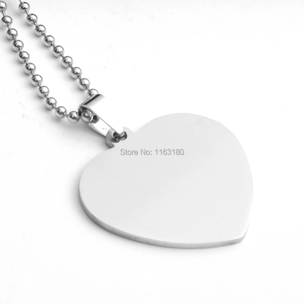 50pcs/lot Personalized Stainless steel Engraved Name Photo Cute Heart Blank Dog Tag Charm Pendant ID Tag