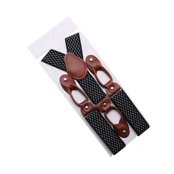 35mm Width Suspenders For Men Brown Leather Trimmed Button End Elastic Tuxedo Y Back Men Fashion Suspenders Pant Braces Dad Gift