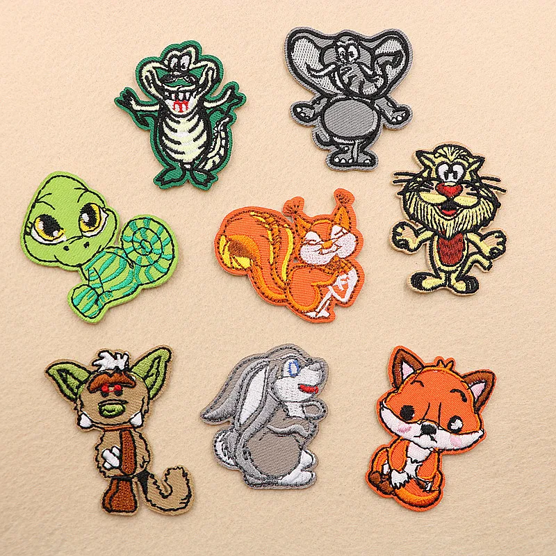 PGY Cartoon Animal Embroidery Patches for Clothing Diy Dinosaur Fox Rabbit Elephant Badges Stickers On Clothes Coat Jeans Cute