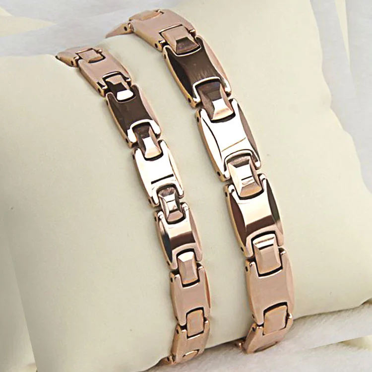 High Polished Tungsten Carbide Bracelet Rose Gold Plating with Health Black Magnet Stones for Man/Woman 19CM/20CM