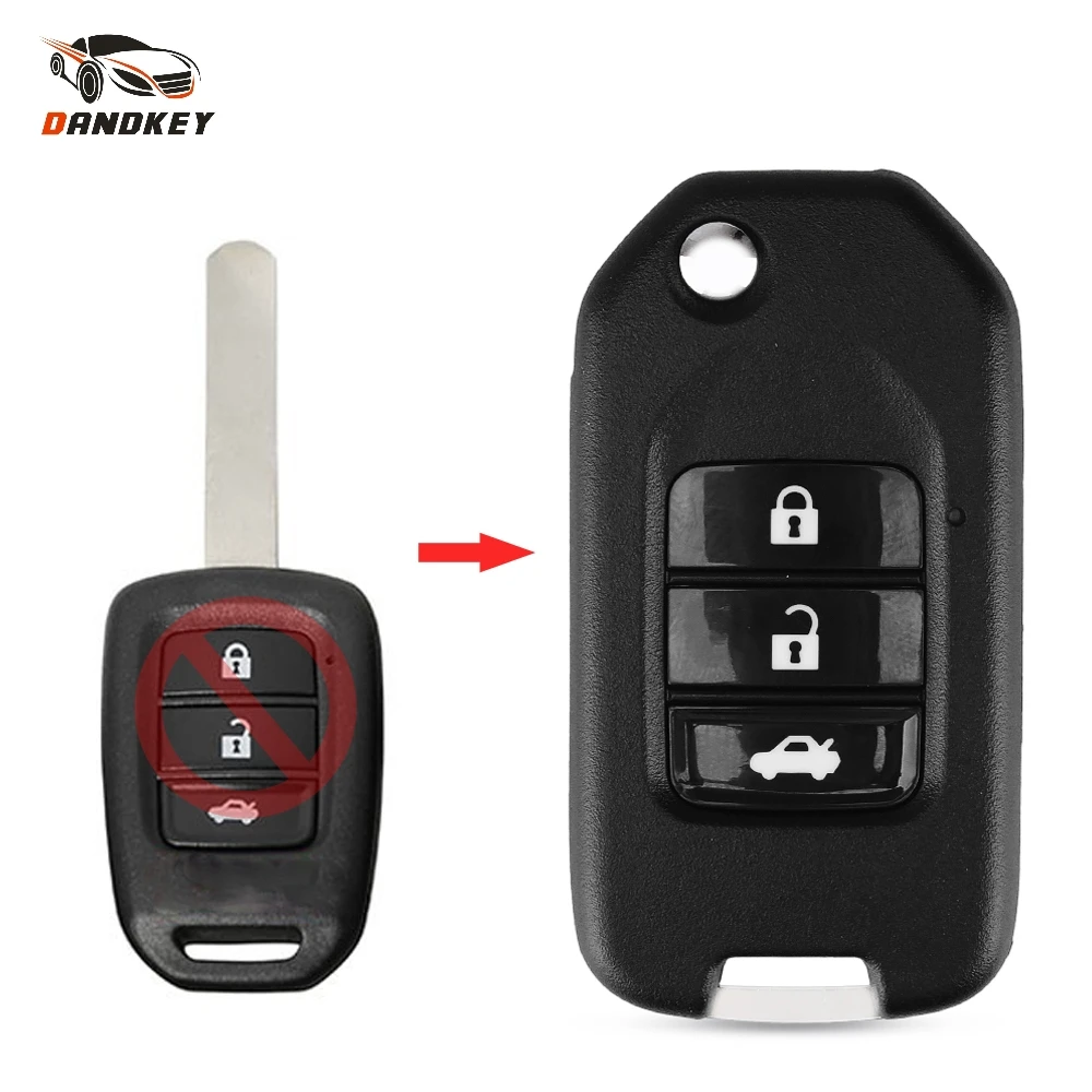 Dandkey 3 Buttons Modified Flip Folding Remote Car Key Case Shell For Honda XRV Civic City XRV Vezel Odyssey Fob Key Cover