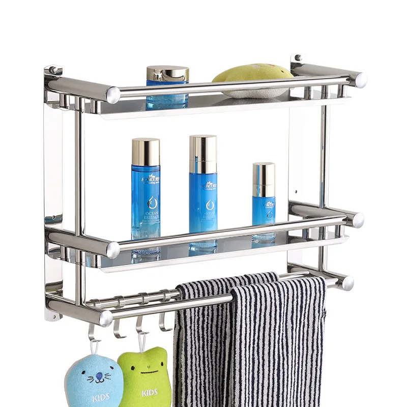 Bathroom Towel Rack Stainless Steel Bathroom Glass Shelf 2 Layer 3 Floor Bath Room Free Punch Shower Room Bathroom Pendant