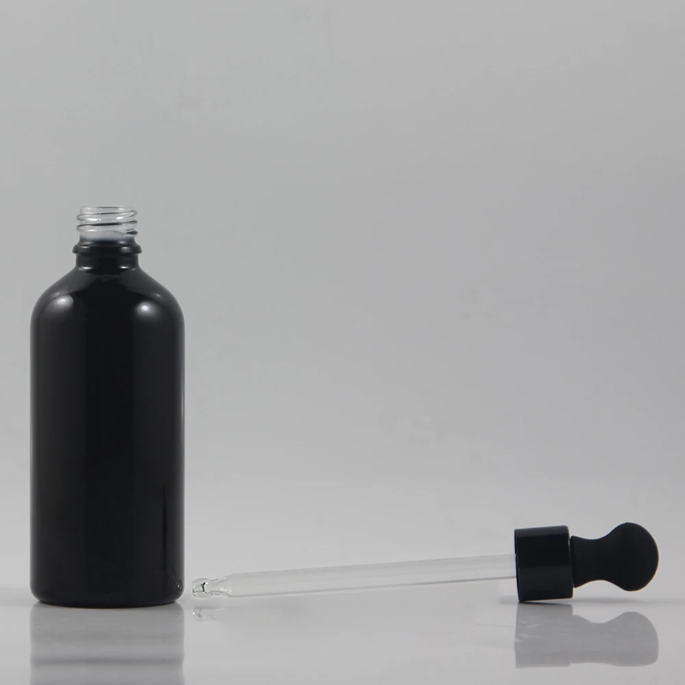 Understated luxury black glass container with dropper for eye dropper packaging 100ml