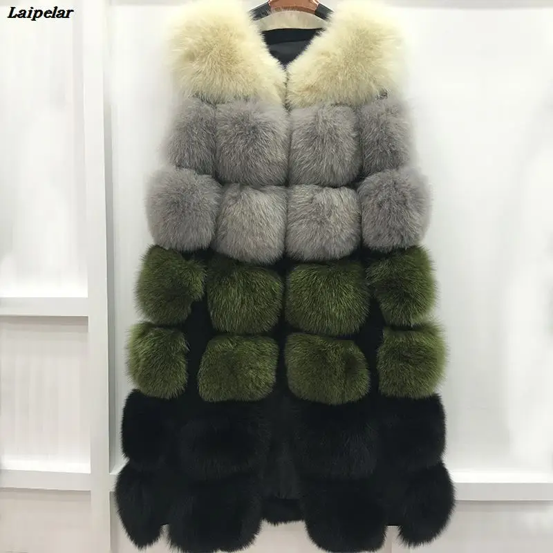 Faux Fur Coat Autumn/Winter New Luxury Faux Fur Ladies Vest Long Thick Contrast Color Sleevele Female Jacket casaco feminino