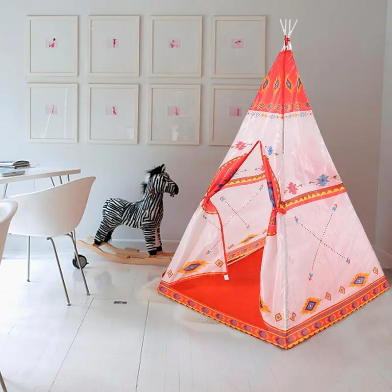 Large National Style Canvas Original Teepee Kids Teepee With Orange Indian Play Tent House Children Tipi Tee Pee Tent Game House