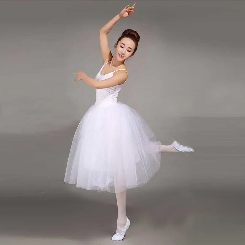 Adult Romantic Ballet Tutu Rehearsal Practice Skirt Swan Costume for Women Long Tulle Dress White pink black color Ballet Wear