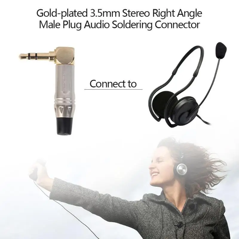Adaptador de auriculares estéreo, convertidor de conector de soldadura, 3,5mm, 90 grados, ángulo recto, enchufe macho, chapado en oro
