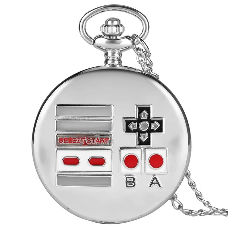 Reloj de bolsillo de cuarzo con tema de Gamepad creativo, colgante de collar Retro plateado, regalos para hombres, mujeres, niños, fanáticos del juego coleccionables