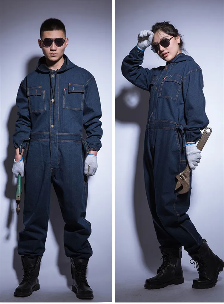 Plus size for 6XL Winter Men Denim Working Overalls Male Work Wear Uniforms Clothes Hooded Jumpsuits For Worker Repairman 101303