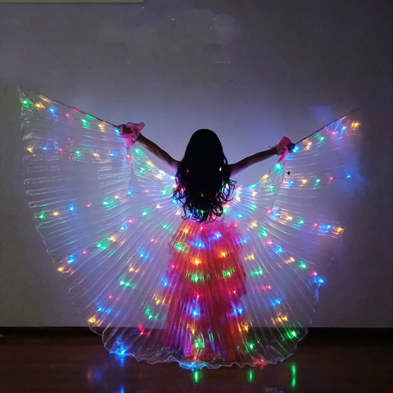 Ruoru Girls Colored Belly Dance LED Wings White Rainbow Children Kids Led Isis Wings Bellydance Performance Dancing Accessories