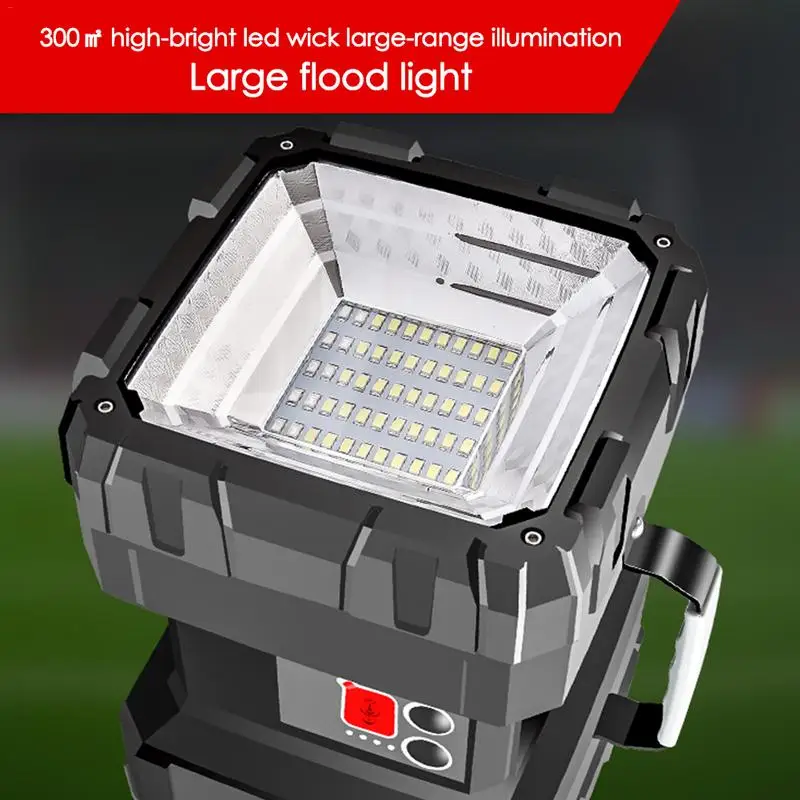 Super Bright Double Head Flashlight Searchlight USB Rechargeable Portable Outdoor Emergency Light Solar Work Light Fishing Light