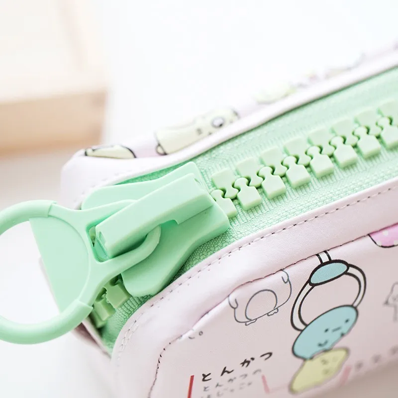 NOVERTY NEW Kawaii Cute PU Leather Cartoon Pencil Case School Student Supplies Pen Box Pen Bag Stationery Storage Bag 05156