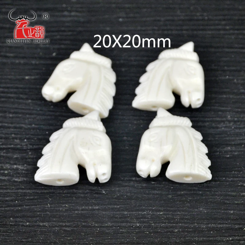 GZ-026  3PCS Handmade Carved Yak Bone horse Yellow Beads for Jewelry Making DIY Jewelry Accessory 20mm X 20mm Hole:1.5mm