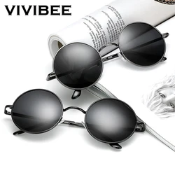 VIVIBEE Classic Polarized Round Metal Sunglasses Casual Sun Glasses for Women Retro UV400 Men Black Shades 2026 Trend Eyewear