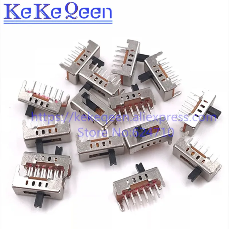 100PCS/LOT Toggle switch SS24D02G4 SS24D02VG4 12Pin 2P4T Slide Switch Handle High 4MM