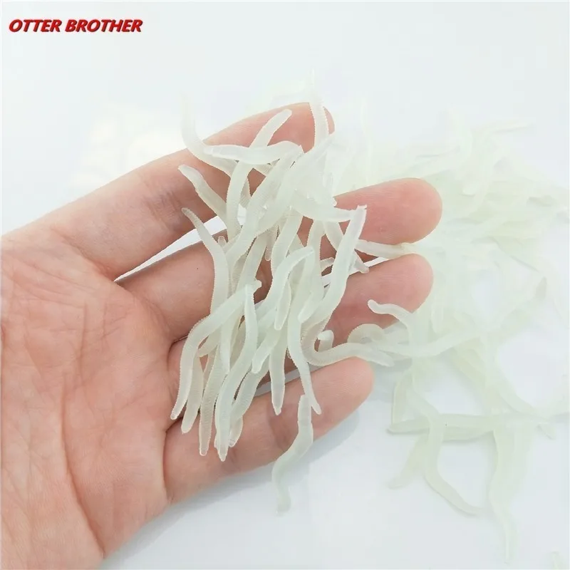 Fishing Lure Silicone Luminous Simulation Smell Earthworm 4cm60pcs Fishing Soft Bait Red White Worms Isca Artificial Accessories