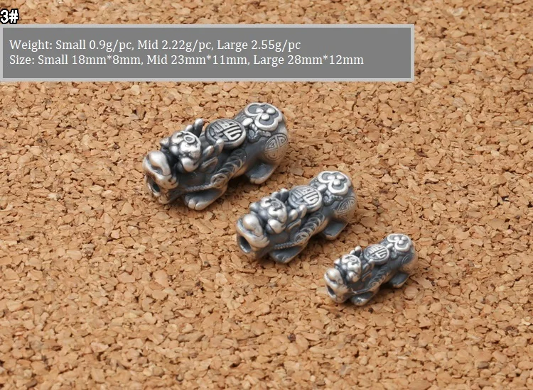 3D 100% 999 Silver Pixiu Beads Real Pure Silver Fengshui Pixiu Loose Beads Wealth Pixiu Piyao Beads Lucky Jewelry Findings