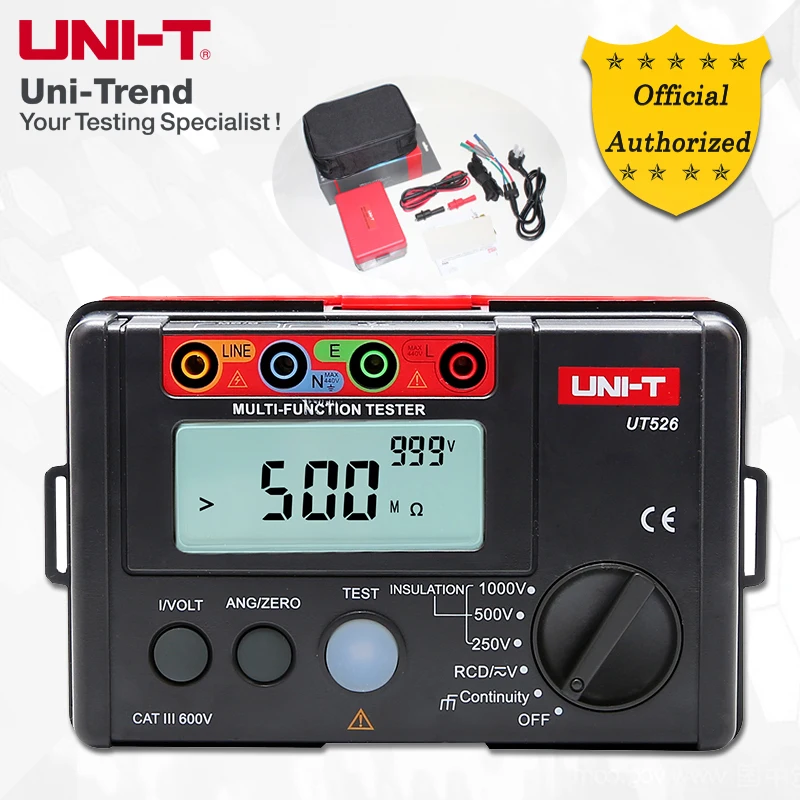 UNI-T UT526 Multifunction Electrical Meter; Insulation Resistance/RCD Test/Low Resistance Continuity Test/Voltage Measurement