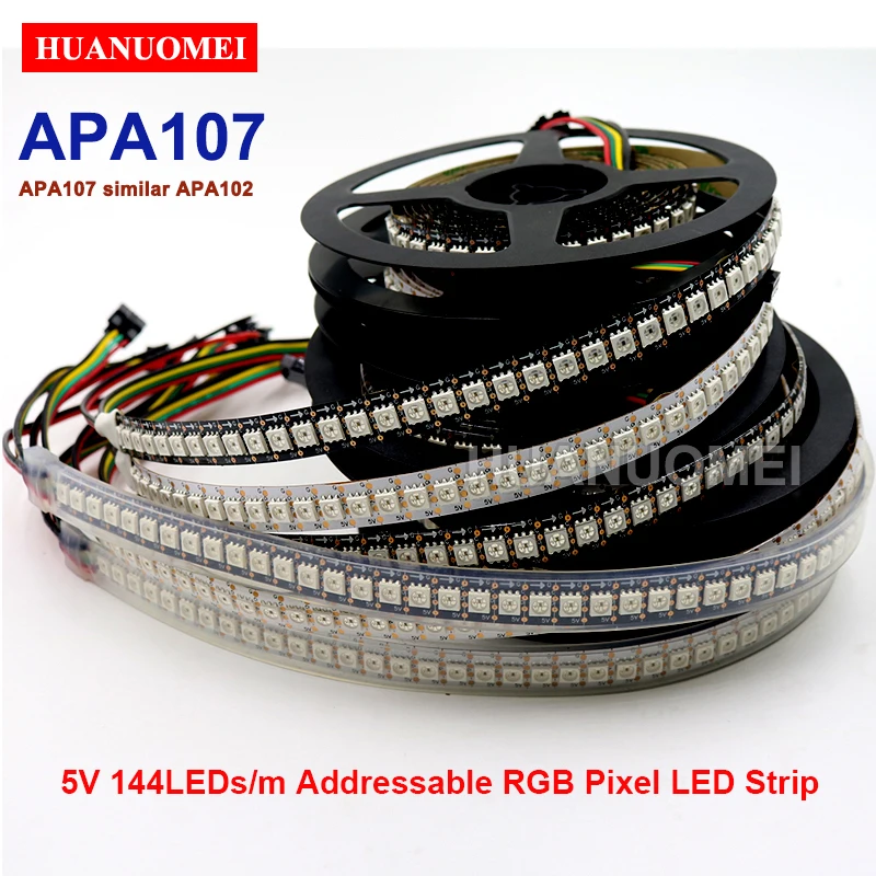 5V APA107 (Similar APA102) 144 LEDs/m 5050 SMD Smart Pixel Individual Addressable LED Strip Light,WHITE/BLACK PCB,IP20/IP65/IP67