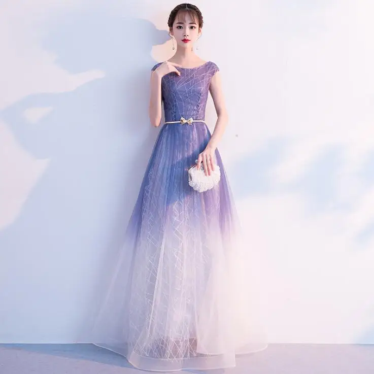 

Fashion Gradient Women Dress A line Blue and White Long Party Dress for Wedding Female Clothing