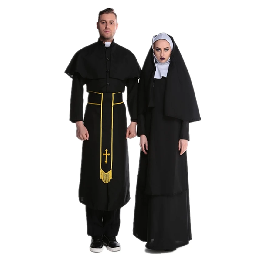 Medieval Cosplay Halloween Costumes for Women Priest Nun Missionary Costume Set 2019 Adult Cosplay Clothing Woman Dress